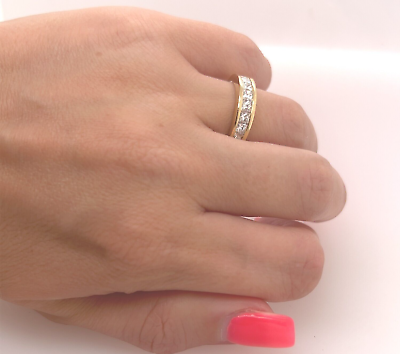 #ad 14K Yellow Gold Wedding Band Halfway Diamond Princess Cut Ring Size 6.5 US $999.00