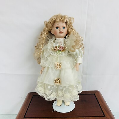 #ad Vintage 17” Curly Hair Doll With White Dress amp; Boots $17.99