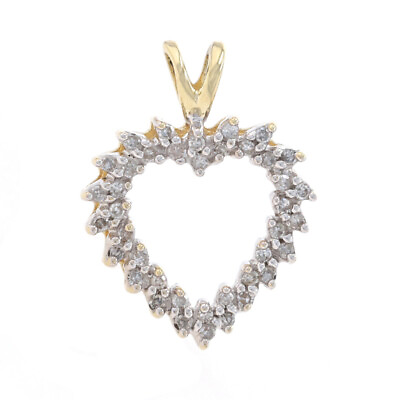 #ad Yellow Gold Diamond Heart Pendant 10k Single Cut .25ctw Love Wreath $169.99