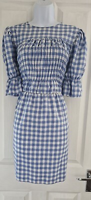 #ad Women#x27;s River Island Dress Uk14 Blue Checked Summer Holiday Sexy Stretch GBP 24.00