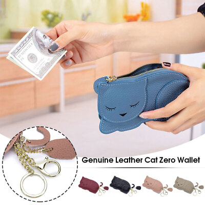 #ad Cat Ultra Thin Purse Wallet Cute Genuine Leather Car Key Bag Mini Coin Bag $12.46