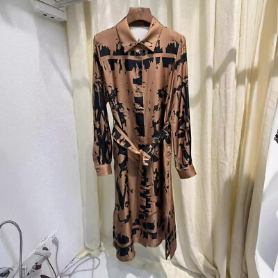 #ad Maxmara Spring summer silk printed mid length graffiti printed shirt lapel dress $224.88