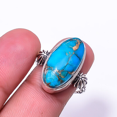 #ad Copper Blue Turquoise Gemstone 925 Sterling Silver Ring S.6.5 R 9363 309 28 $21.35