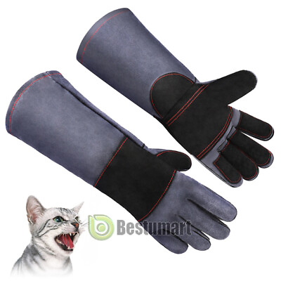 A Pair Animal Handling Anti Pet Dog Snake Bite Gloves Leather Protective Sleeves $27.67