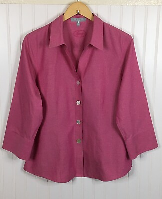 #ad Foxcroft Shirt Size 12 Womens Collared Non Iron Fitted Pink Button Up Top $22.95