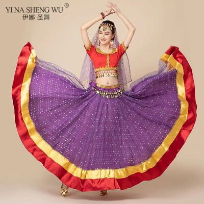 #ad Dance Bollywood Belly Dance Costumes Large Swing Skirt Dance Performance Outfit $81.58