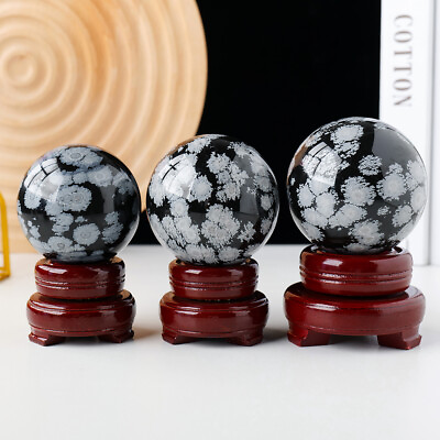 #ad Snowflake Obsidian Sphere Ball Natural Crystal Stone Home Decor Reiki Healing $27.99