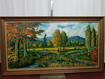 #ad original oil painting landscape signed on canvas 48x24 $1180.88