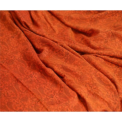 #ad Sanskriti Vintage Sarees Saffron 100% Pure Silk Printed Sari 5Yd Craft Fabric $27.38