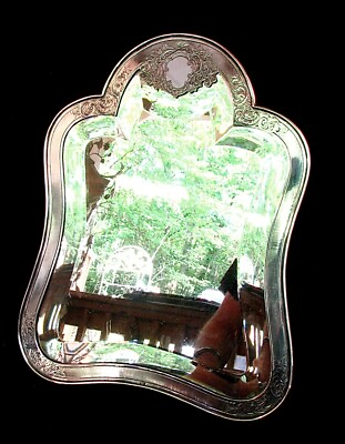 #ad ANTIQUE SILVER DRESSING MIRROR ENGRAVED *STERLING FRENCH* EASEL BACK c.1870 $899.99