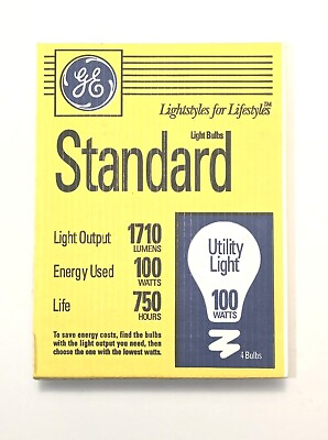 #ad 4 PC GE Standard Utility 100 Watt Dimmable White Light Bulbs NOS Lamp Service $14.95