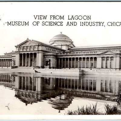 #ad c1940s Chicago Museum Science Industry RPPC Lagoon Real Photo Architecture A75 $5.75