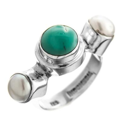 #ad 925 Sterling Silver Design Turquoise Biwa Pearl Sterling Sz 6 Ring $21.95