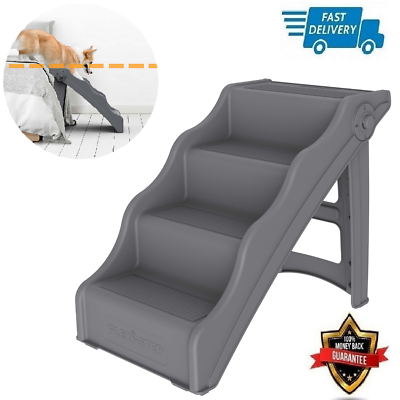 #ad Foldable Pet Stairs 4 Non slip Steps Dog Ladder w Support Frame for High Bed $37.88