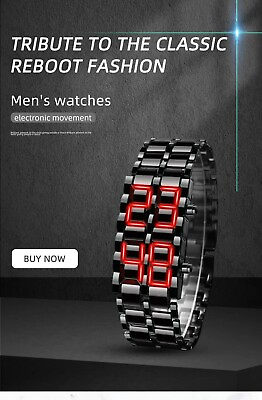 #ad Fashion Men#x27;s Digital Lava Wrist Watch Black With Red LED Full Metal Durability $9.47