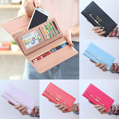 #ad Women Long Leather Thin Wallet Cute Bow Purse Multi ID Credit Card Holder Gift $4.99