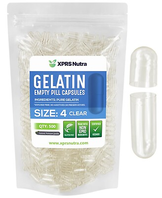 #ad Size 4 Clear Empty Gelatin Pill Capsules Kosher Gel Caps Gluten Free USA Made $14.99