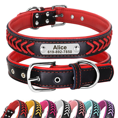 Personalized Dog Collars for Big Dogs Braided Leather Padded ID Name Tags Collar $8.99
