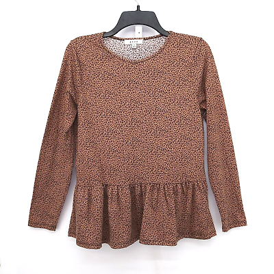 #ad Gaze Blouse Womens Small Brown Animal Print Long Sleeve Pullover Top $10.57