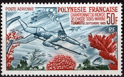 #ad ZAYIX France French Polynesia C37 MNH Air Post Marine Life Diver 111922ChaietS09 $67.50