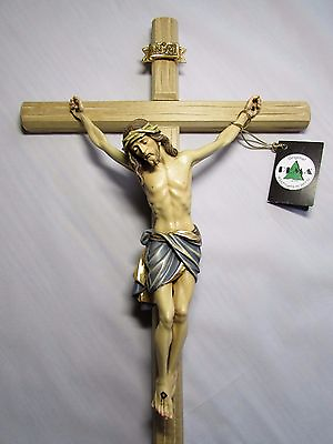 #ad Large Wall Cross Crucifix Beautifully Hand Painted amp; Hand Carved All Wood $159.95