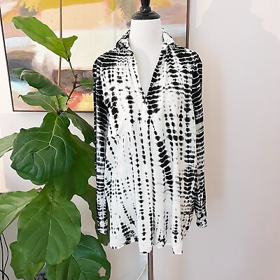 #ad Hard Tail Forever Womens Small Black White Tunic Top Oversized Loose Blouse S $25.00