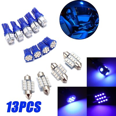 #ad 13Pcs LED Lights Interior Package Kit Ice Blue Dome Map License Plate Lamp Bulbs $8.99