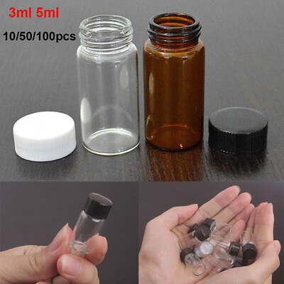 #ad 3ml 5ml Clear Amber Glass Essential Oil Bottles Small Medicine Sample Vial Jars $6.26