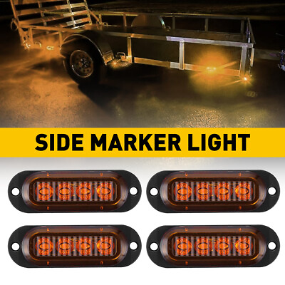 #ad 1 2 3 4 Set Amber 4LED Oval Tail Rear Side Marker Lights Boat Truck Trailer RV $26.99