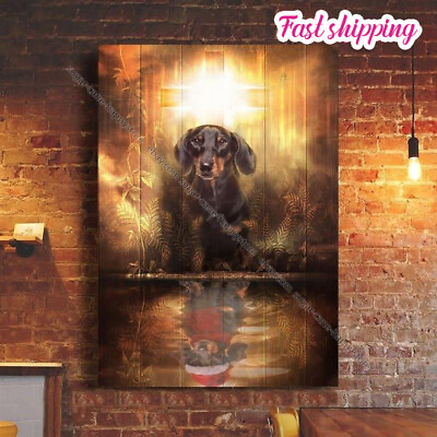 #ad Cross Dachshund Reflection Christian Dog Owner Poster Wall Art Vertical $14.52