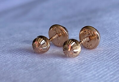 #ad 18k solid real gold earrings: Diamond Cut Ball earrings • screw back $120.00