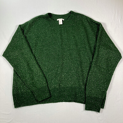 #ad Hamp;M Womens Small Sweater Green Shimmer Knit Pullover Relaxed Fit Casual Soft $5.25
