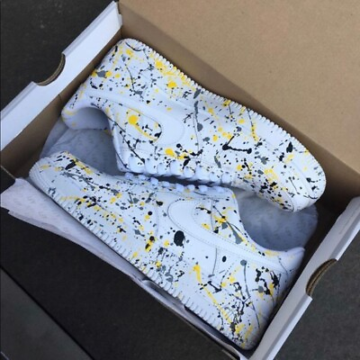#ad Nike Air Force1 Low White Custom splatter paint shoes YELLOW GRAY BLACK $200.00