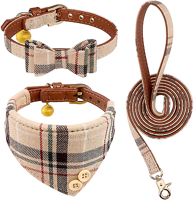 #ad 3 PCS Dog Collars for Small Dogs Puppy Collar and Leash Set Dog Bow Tie with Bel $17.49