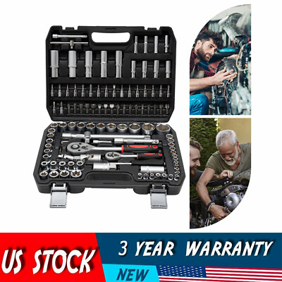 #ad 108Pcs Ratchet Wrench Mechanics Tools Kit Metric 1 4 And 1 2 Drive Socket Set $59.85