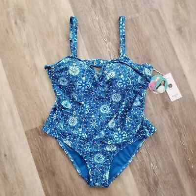 #ad NWT Rhode Blue Zinnia Printed One Piece Swimsuit Size 1X $14.99