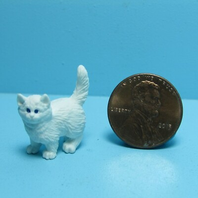 #ad Dollhouse Miniature Small White Cat Kitten Standing MUL6022 $1.99