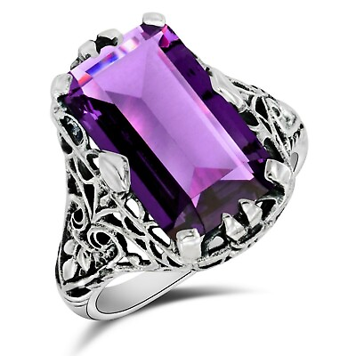 #ad Natural 12CT Amethyst 925 Solid Sterling Silver Filigree Ring Sz 8 FR3 $41.99