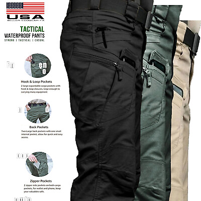 Mens Tactical Cargo Trousers Waterproof Hiking Military Combat Outdoor Pants $28.19
