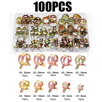 #ad 100 Spring Hose Clamp 6 22mm Fastener Kit Fuel Water Line Pipe Air Tube Clip Set $10.44