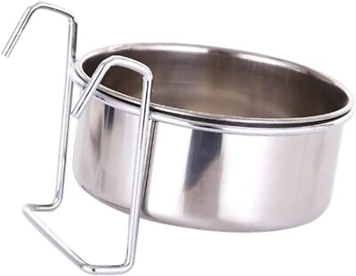 #ad Cage Coop Cup Bird Food Water Bowl 20 oz Hook Hanging Stainless Steel Pet Feeder $4.20