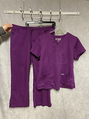 #ad Grey#x27;s Anatomy Scrub Set Women Size XL Wine V Neck Nurse Medical Top Pants Barco $33.10