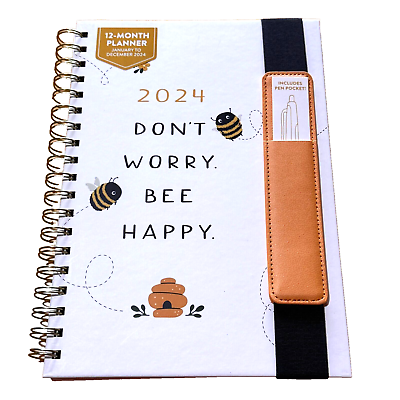 #ad 2024 Planner OCS Monthly Weekly Pages Goal Budget Water Trackers Pen Holder Bee $19.47