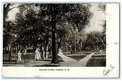 #ad 1907 Island Park Tourists 2 Pathways Trees Fargo North Dakota Antique Postcard $15.95