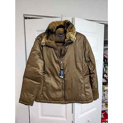#ad Lands End Brown Down Filled Satin Water Resistant Puffer New Medium Womens NWT $75.00