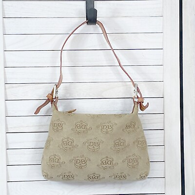 #ad Dooney amp; Bourke Vintage Logo Canvas Mini Small Bag Leather Strap Taupe Tan $24.99