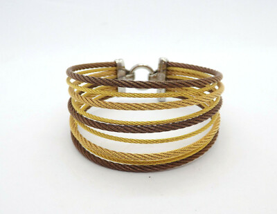#ad ALOR 18K Gold amp; Bronze Tone Steel Cable Bracelet 35.7g $360.00