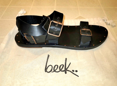 #ad Beek Handmade Leather Ankle Strap Sandals Black Buckle Strappy Women#x27;s 8 NWOT $124.00