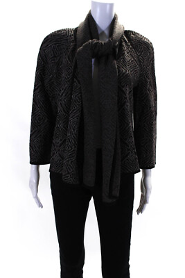 #ad St. John Womens Knit Geometric Print Open Front Cardigan Sweater Gray Sizee M $60.99
