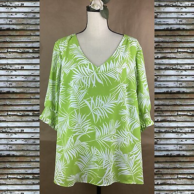 #ad Olivia amp; Martin Women’s Tropical Hawaiian Print Blouse Tunic Top Travel Plus 2X $22.00